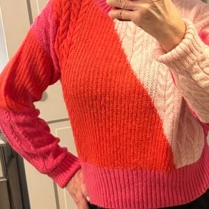 Light Pink/Orange/Hot Pink Colorblock Sweater